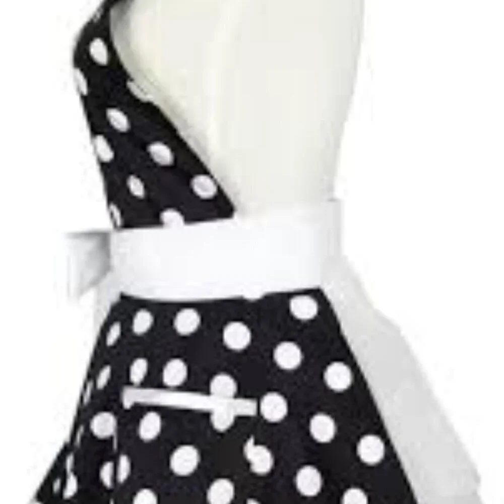 HYZRZ Polka Dot Apron with White Ties Sweetheart Neckline Pocket Adjustable